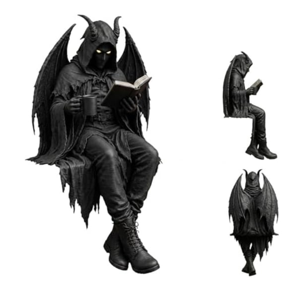 Gothic Dark Fantasy Figure, Mystery Reading Figurines Sitting Sculpture, Dark Shelf Decor Gift for Fantasy Readers