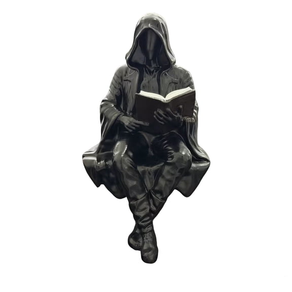 Gothic Dark Fantasy Figure,Reading Death Gothic Skeleton Demon Hooded Figurine,Resin Sitting Reaper Reading Book Sculpture
