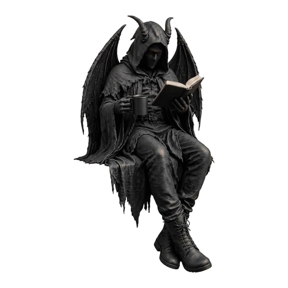 Gothic Dark Figure Statue, Hooded Shadow Reader Sculpture for Book Lovers, Resin Display Figurine for Collectors