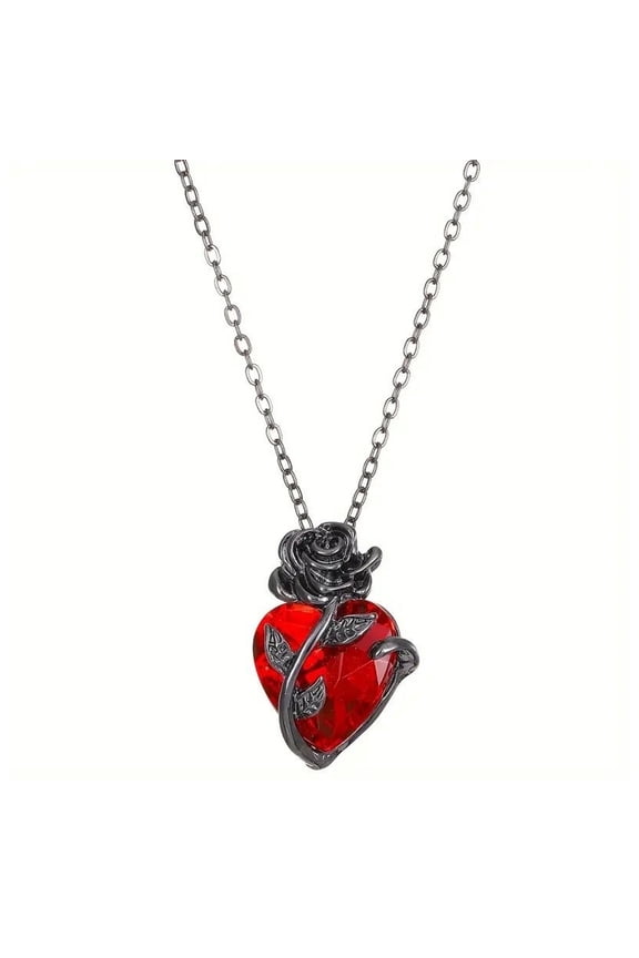 Gothic Dark Heart Rose Flower Necklace Elegant Romance Alloy Jewelry For Women Gift