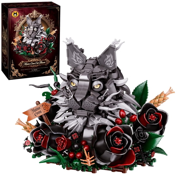 Gothic Dark Maine Coon Cat Building Set with - Creative DIY Model, Collectible Gothic Decor for Adults & Teens