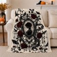 thumbnail image 1 of Gothic Dark Romance Portrait Crimson Roses Black Bats, Dramatic Botanical Scene, Warm Flannel Blanket for Sunroom and Reading Nook, Garden Lovers Valentine's Day Gift, Botanical Home Decor, 1 of 9