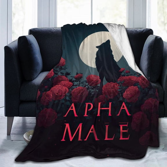 Gothic Dark Romance Wolf Throw Blanket, Full Moon & Red Rose Fantasy Art Soft Flannel Fleece, Aesthetic Decor for Bedroom and Reading Nook 50x40
