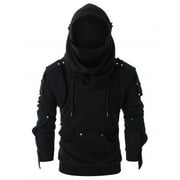 Gothic Dark Vintage Masked Hoodies for Men Black Assassin Cosplay Hooded Tops Medieval Punk Halloween Party Outfits