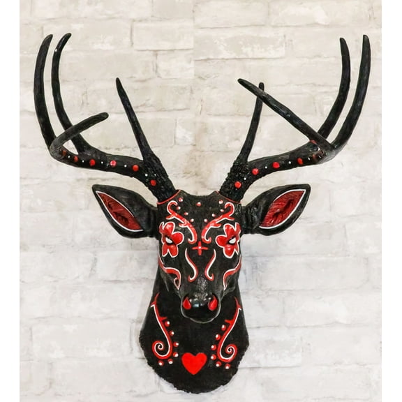 Gothic Day of The Dead Black Red Buck Stag Deer Tribal Sugar Skull Wall Decor