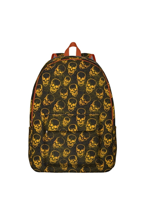 Gothic Dead Day Skull Backpack, Lightweight School Bag with Abstract Floral, Snakes, Wings, Fire, and Moon Print