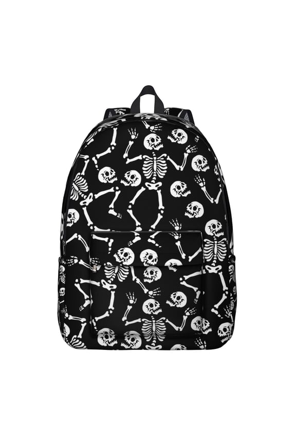 Gothic Dead Day Skull Backpack, Lightweight School Bag with Abstract Floral, Snakes, Wings, Fire, and Moon Print