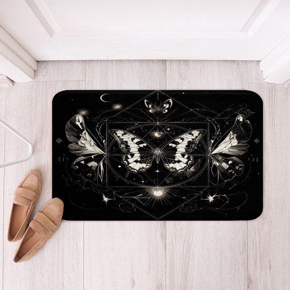Gothic Death Moth Bohemian Bath Rug Non Slip Soft Fleece Polyester Bathroom Floor Mat Indoor Doormat 16x24 Inch Sun and Moon Galaxy Butterflies