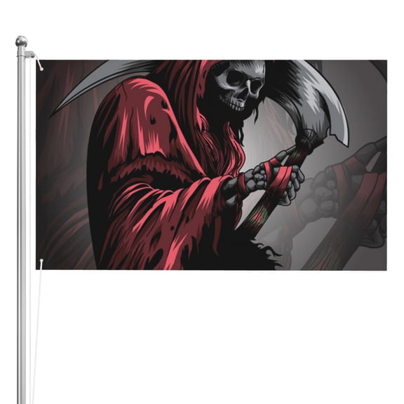 Gothic Death Skull Grim Reaper Double Sided Flag 3x5FT Reversible Garden Flag Outdoor Decor for House, Porch, Lawn, Yard, Indoor Wall, Party Decoration