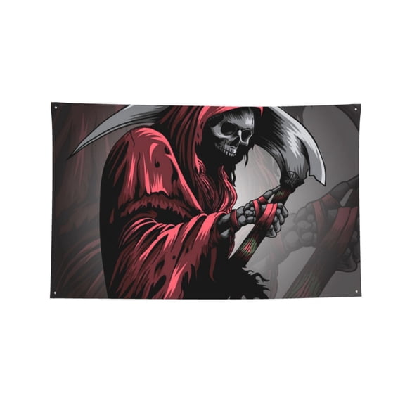 Gothic Death Skull Grim Reaper Four Hole Decorated Banner Flag for Garden Yard Home Decoration Indoor Outdoor 3x5 Ft