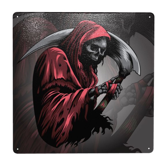 Gothic Death Skull Grim Reaper Square Metal Sign 12x12 Inch Tin Sign Wall Decor Decorative Plaque for Bar, Cafe, Restaurant