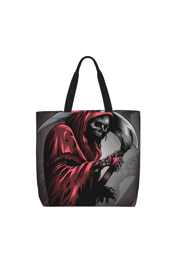 Gothic Death Skull Grim Reaper Zippered Tote Bag Large Capacity Shoulder Handbag for Shopping, Work, Travel