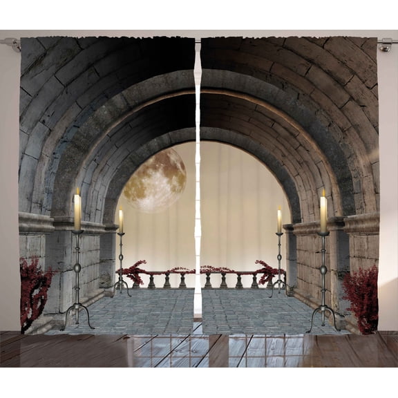 Ambesonne Gothic Curtains 2 Panel Set, Middle Age Balcony, 108" x 90", Grey