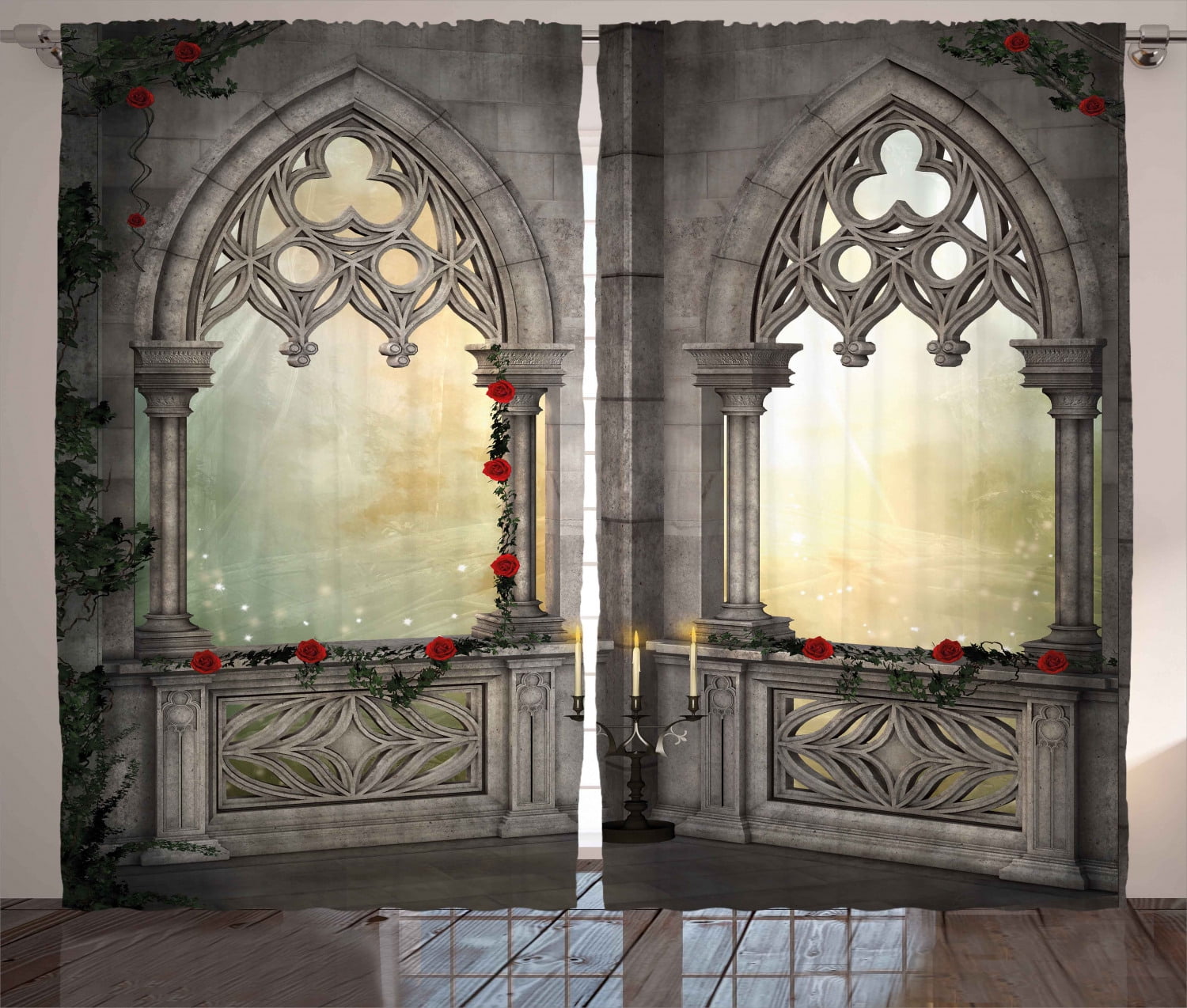 Ambesonne Gothic Curtains 2 Panel Set, Oriental Rose and Flower, 108" x ...