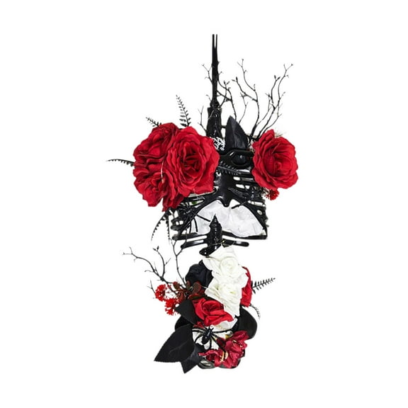 Gothic Decor, Floral Skeleton Torso Wall Hanging Decoration, Gothic Ribcage Art With Artificial Flowers And Ornaments, Indoor Decoration For Parties Easy