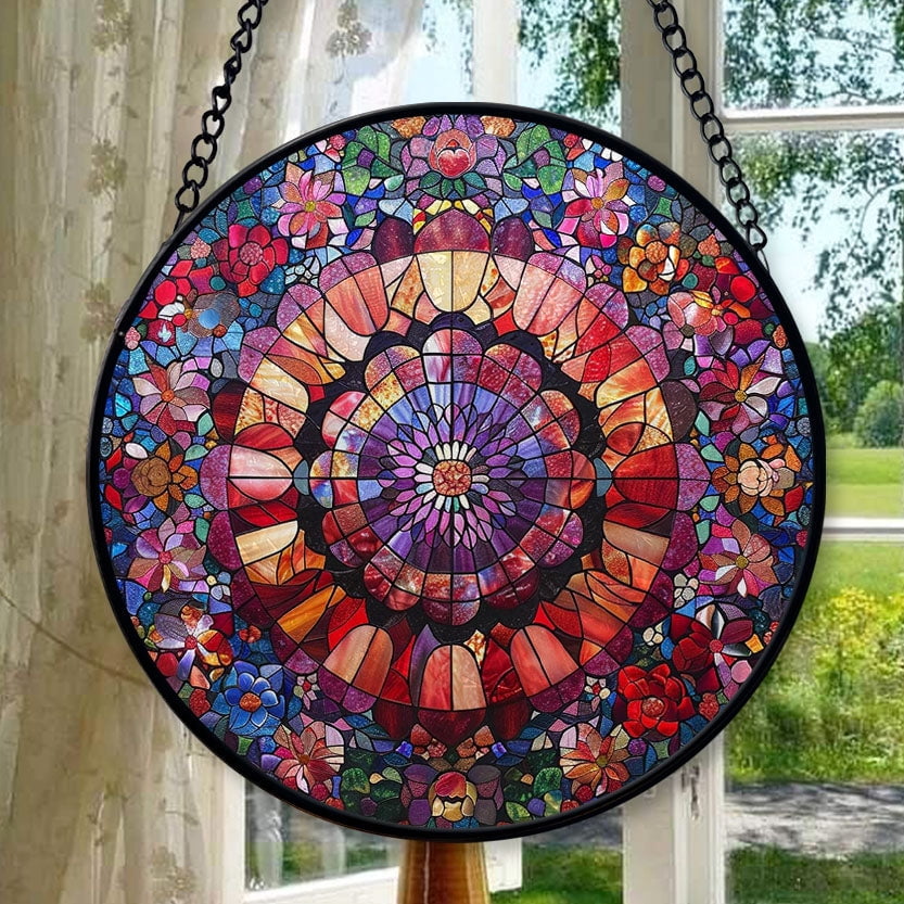 Stained Glass Christmas Window Hanging Geometric Snowman Stained Glass ...