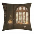 thumbnail image 1 of Gothic Decor Throw Pillow Cushion Cover, Room for Study in Medieval Library with Cat Sleeping on Window Antique Mansion, Decorative Square Accent Pillow Case, 16 X 16 Inches, Taupe, by Ambesonne, 1 of 2