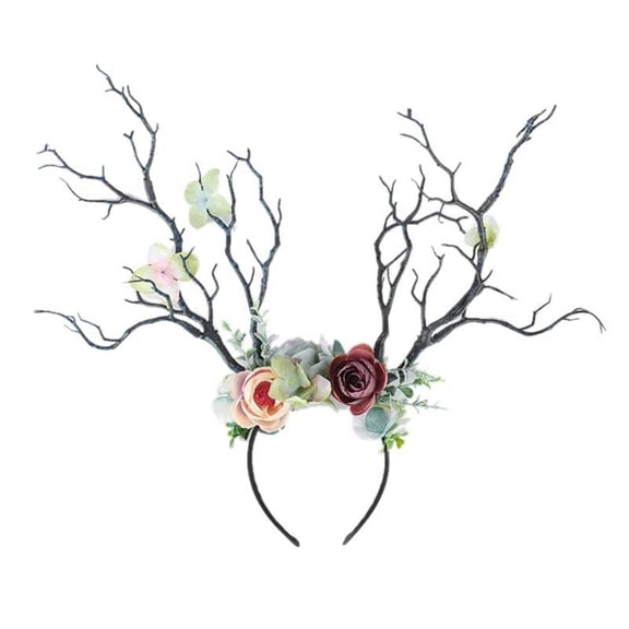 Gothic Deer Floral Vine Headpiece Headdress for Halloween Christmas Party Photo Prop