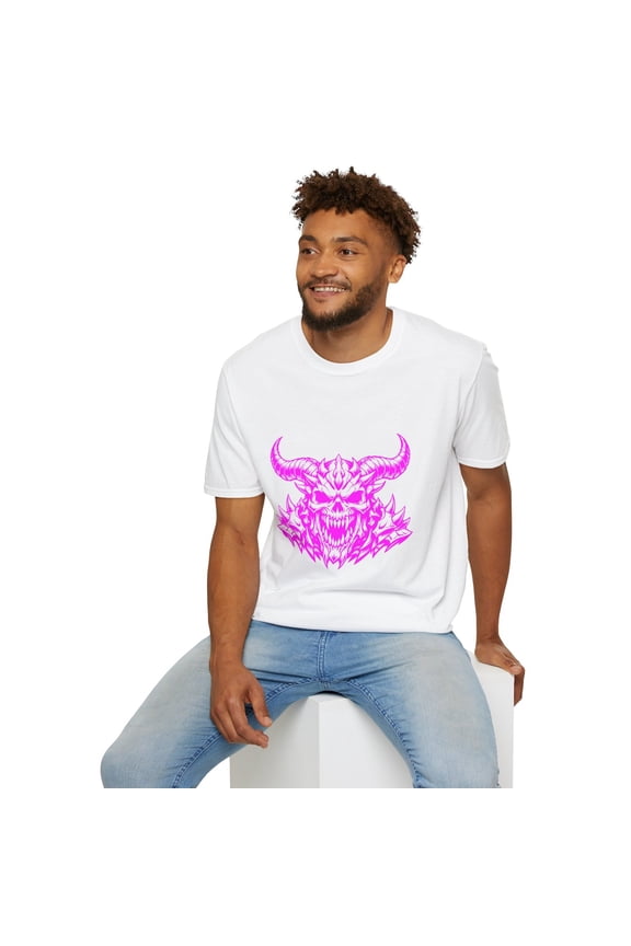 Gothic Demon Skull Horned Horror Dark Beast Bone Armor Unisex Softstyle T-Shirt