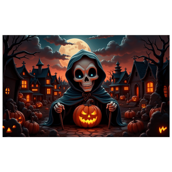 Gothic Design Halloween Banner Skeleton Decoration Spooky Night Graveyard Scene for Party Decor Haunted House Theme