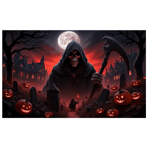 Gothic Design Halloween Banner Skeleton Decoration Spooky Night Graveyard Scene for Party Decor Haunted House Theme