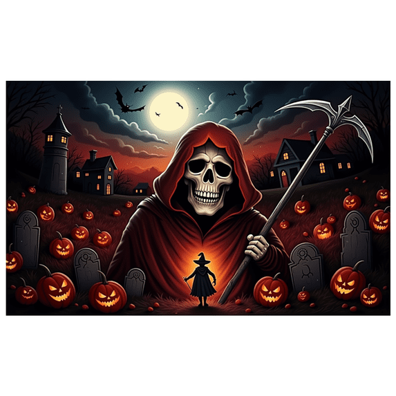 Gothic Design Halloween Banner Skeleton Decoration Spooky Night Graveyard Scene for Party Decor Haunted House Theme