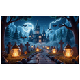 thumbnail image 1 of Gothic Design Halloween Banner Spooky Castle Jack O Lantern Decorative Spooky Scene Pumpkin for Halloween Party Yard Decor, 1 of 9