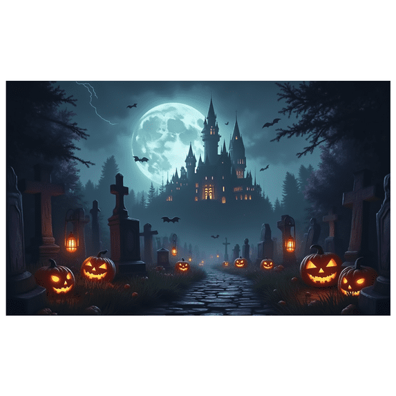 Gothic Design Halloween Banner Spooky Castle Jack O Lantern Decorative Spooky Scene Pumpkin for Halloween Party Yard Decor