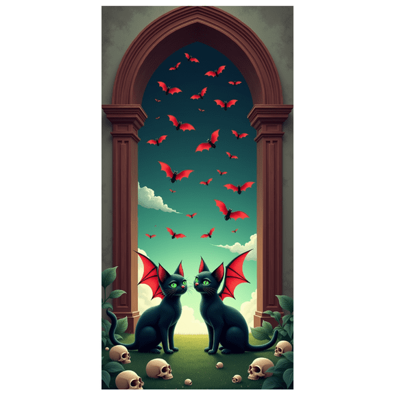 Gothic Design Halloween Banner Spooky Cats Fantasy Scene for Festive Decoration Indoor Party Event Celebration