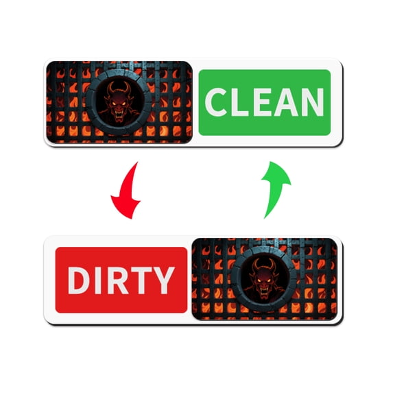 Gothic Devil Hell Dishwasher Magnet Clean Dirty Sign - Sliding Red Green Kitchen Indicator - Strong Acrylic Magnetic Decor for Kitchen, RV, Apartment