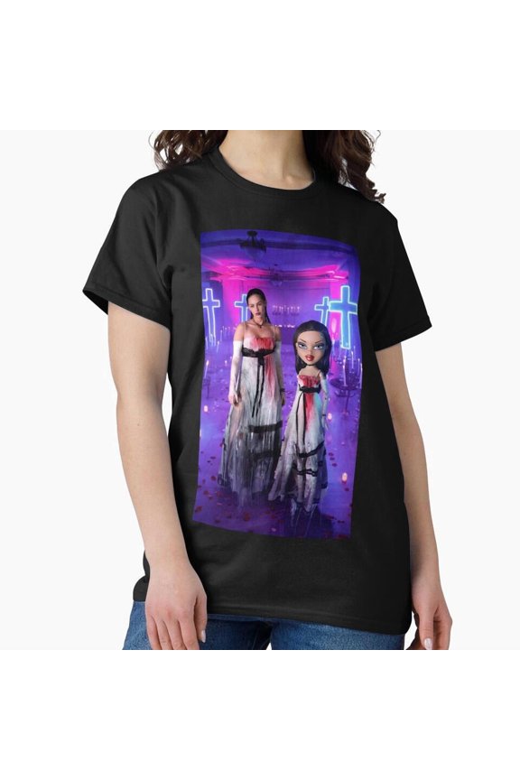 Gothic Doll & Woman T-Shirt | Dark Fantasy Neon Cross Apparel | Mysterious Gothic Fashion Tee H3280, for Unisex, Up to Size 5XL
