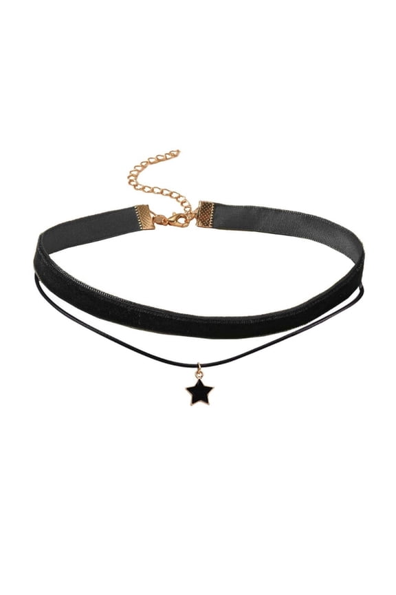 Gothic Double Layers Velvet Choker Chain Women Neck Chain Star-shaped Pendant Necklace Fashion Collar Punk Jewelry