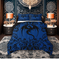 thumbnail image 1 of Gothic Dragon Bedding Set Boho Goth Black Blue Damask Comforter Set Teen Adults Men Bohemian Exotic Floral Animal Quilt Duvet Retro Dragon Bed Set 2 Pcs, 1 of 7