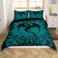 thumbnail image 1 of Gothic Dragon Bedding Set Boho Goth Teal Black Damask Duvet Cover Bohemian Exotic Floral Animal Comforter Cover Retro Victorian Baroque Dragon Bed Set 2 Pcs（No Comforter）, 1 of 5