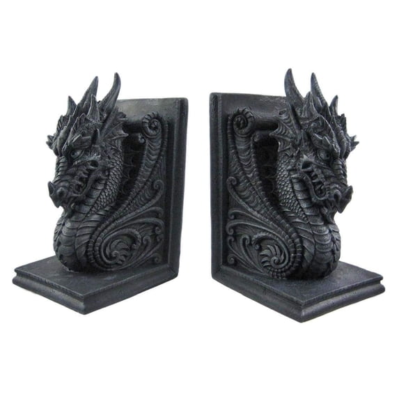 Pacific Giftware Gothic Dragon Bookends Midieval Book Ends, 4"D x 4.25"W x 6.25"H, Black
