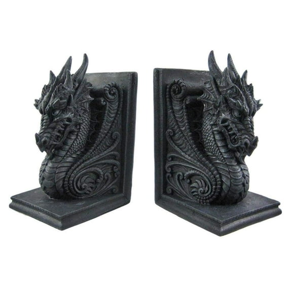 Pacific Giftware Gothic Dragon Bookends Midieval Book Ends, 4"D x 4.25"W x 6.25"H, Black
