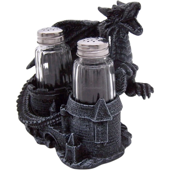 Gothic Dragon Castle Salt and Pepper Holder Set, Medieval Kitchen & Bar Decor, 5.75 Inches