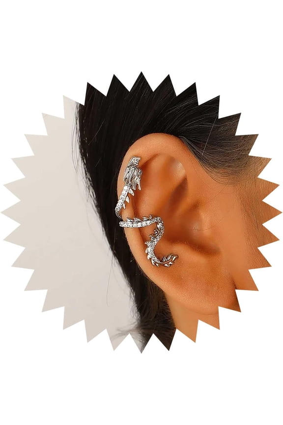 Gothic Dragon Ear Cuff Earrings Gold Dragon Cuff Wrap Earrings Crystal Dragon Earring Dragon Crawler Cuff Earrings Cz Dragon Cartilage Cuff Earrings Jewelry For Women(Gold Left)[p4987]