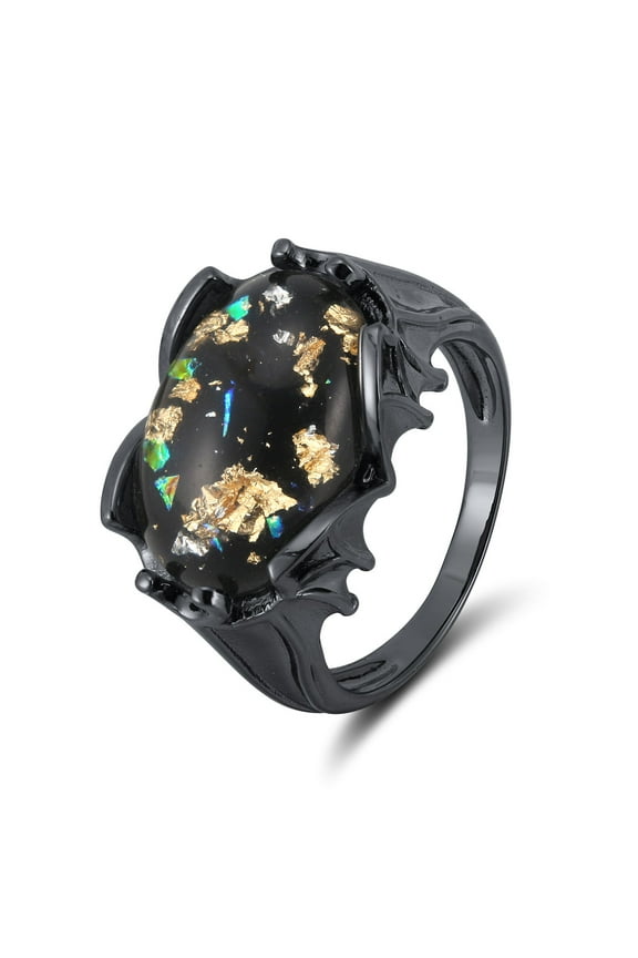 Gothic Dragon Eye Ring for Women Black Bat Wing Setting Oval Opal by Ginger Lyne Collection