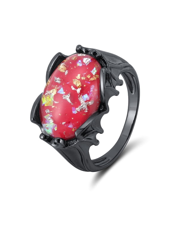 Gothic Dragon Eye Ring for Women Black Bat Wing Setting Oval Opal by Ginger Lyne Collection