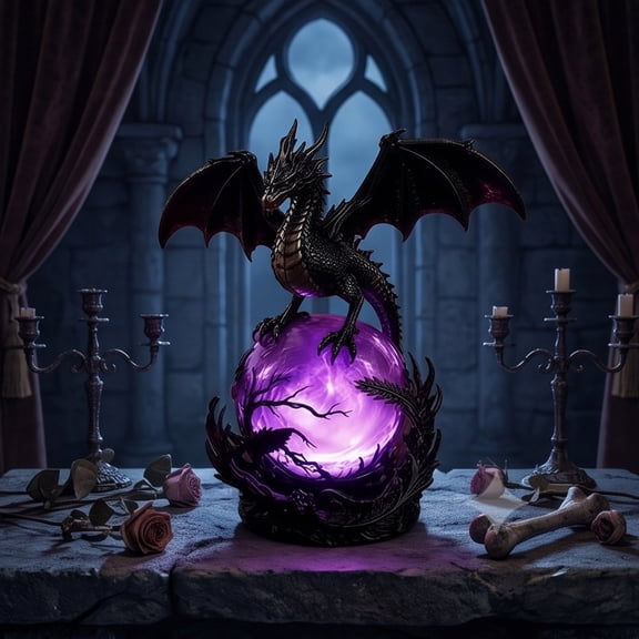 Gothic Dragon Night Light LED Purple Crystal Ball Ornament Bedside Lamp Fantasy Decor Lighting For Bedroom Living Room Nursery Home Decoration