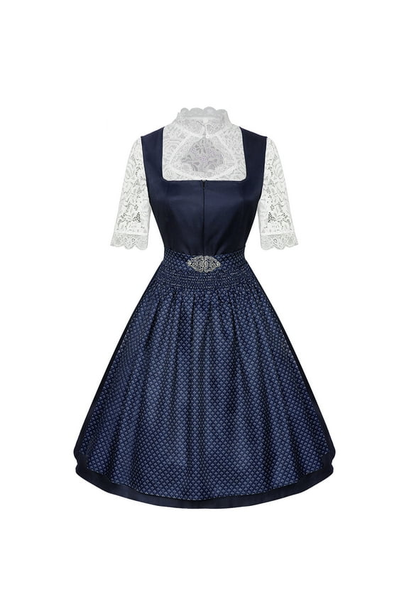 Gothic Dress for Women A Line Flowy Long German Dirndl Maxi Dresses Lace Half Sleeve Round Neck Floral Medieval Dress Elegant Renaissance Dress Cosplay Dress Set for Halloween