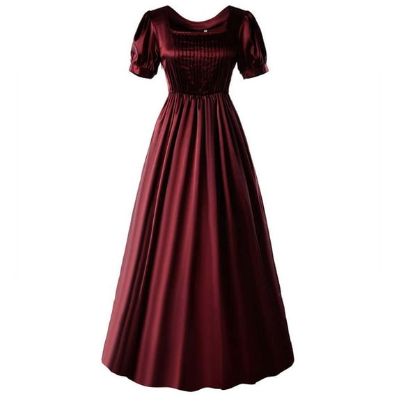 Gothic Dress Women Medieval Renaissance Dress Steampunk Clothes Puff Short Sleeve Pleated Victorian Dress White Prom Dress Cottagecore Maid Dress Halloween Costumes for Ladies