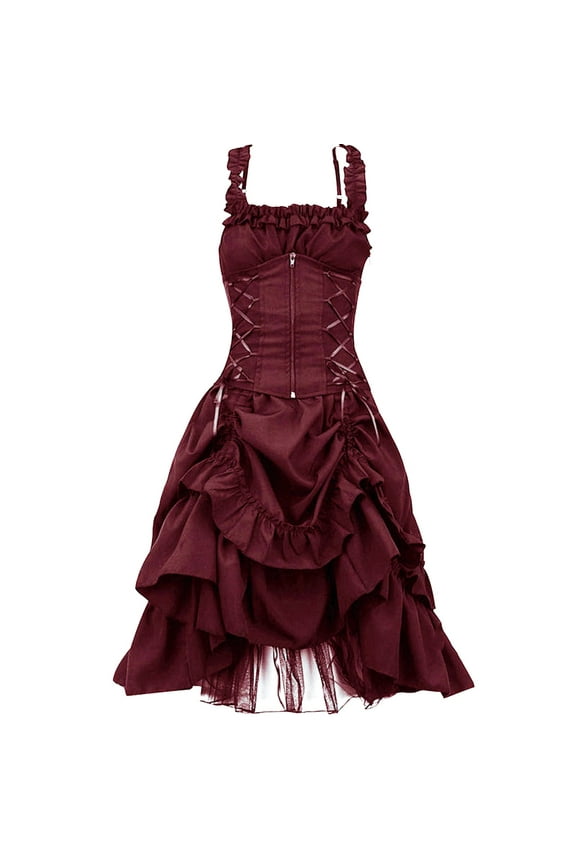 Gothic Dress Women Renaissance Dress Vintage Medieval Dress Goth Retro Punk Halloween Dress Party Costumes Sleeveless A-Line Fancy Dress