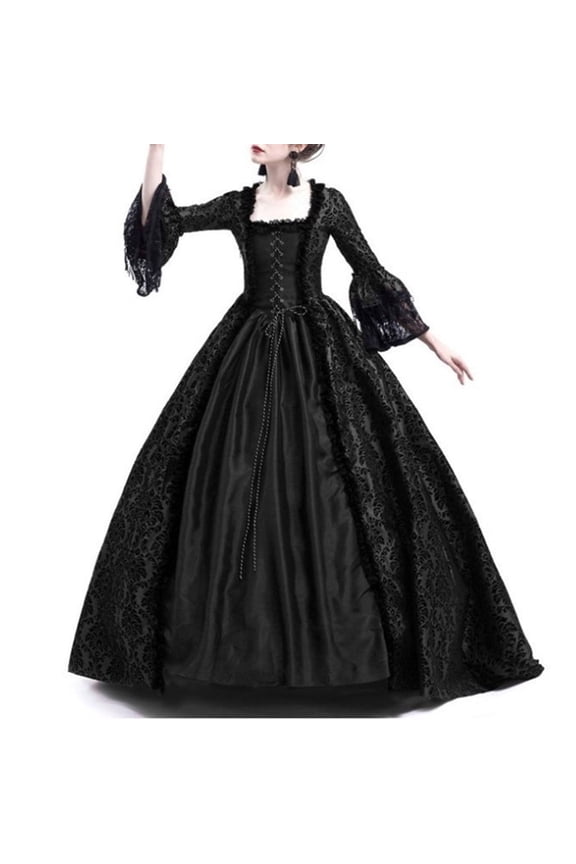 Gothic Dress for Women Prom Gown Halloween Costume Medieval Renaissance Floor Length Vintage Dress Black XXL