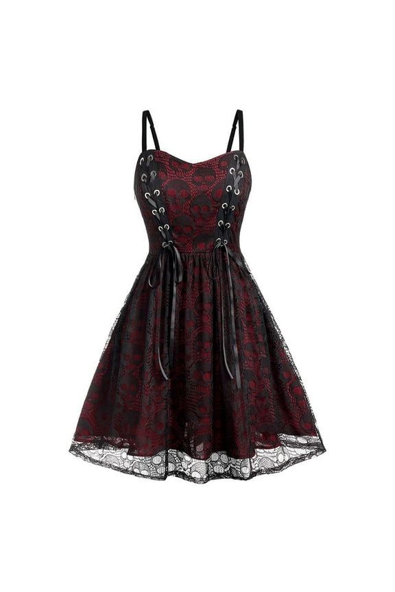 Gothic Dress for Women Steampunk Embroidered High Low Dress Sleeveless Cami Retro Dress Vintage Lace up Corset Dresses
