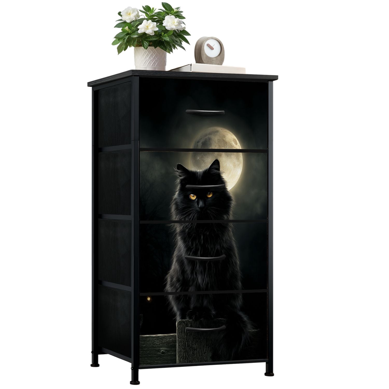 Gothic Dresser for Bedroom with 4 Storage Drawers Black Cat Rooftop Overlooking Fantasy City Glowing Birds Dressers Chest of Drawers Steel Framed Fabric Closet Organizers for Entryway Kids Women - Walmart.com Gothic Dresser for Bedroom with 4 Storage Drawers Black Cat Rooftop Overlooking Fantasy City Glowing Birds Dressers Chest of Drawers Steel Framed Fabric Closet Organizers for Entryway Kids Women - Walmart.com