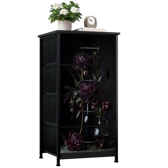 Gothic Dresser for Bedroom with 4 Storage Drawers Dark Academia Floral Vintage Moody Flowers Apothecary Dressers Chest of Drawers Steel Framed Fabric Closet Organizers for Dorm Entryway