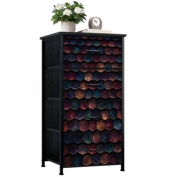 Gothic Dresser for Bedroom with 4 Storage Drawers Dark new roof shingle tiles house Dressers Chest of Drawers Steel Framed Fabric Closet Organizers for Boys Man Cave Dorm Entryway