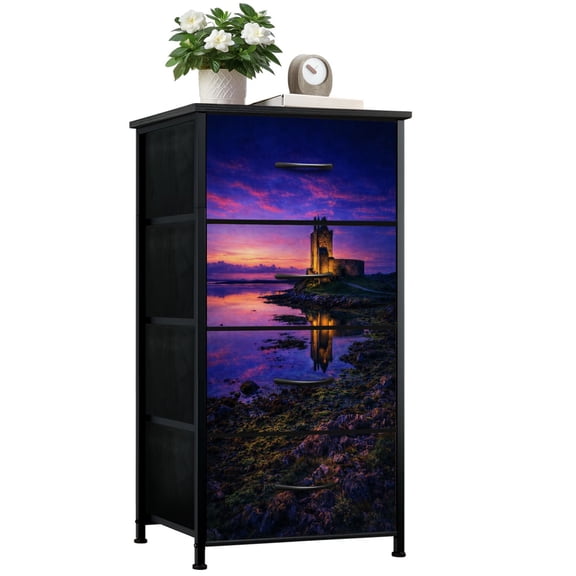 Gothic Dresser for Bedroom with 4 Storage Drawers Dunguaire shores Ireland sunset Dressers Chest of Drawers Steel Framed Fabric Closet Organizers for Dorm Entryway